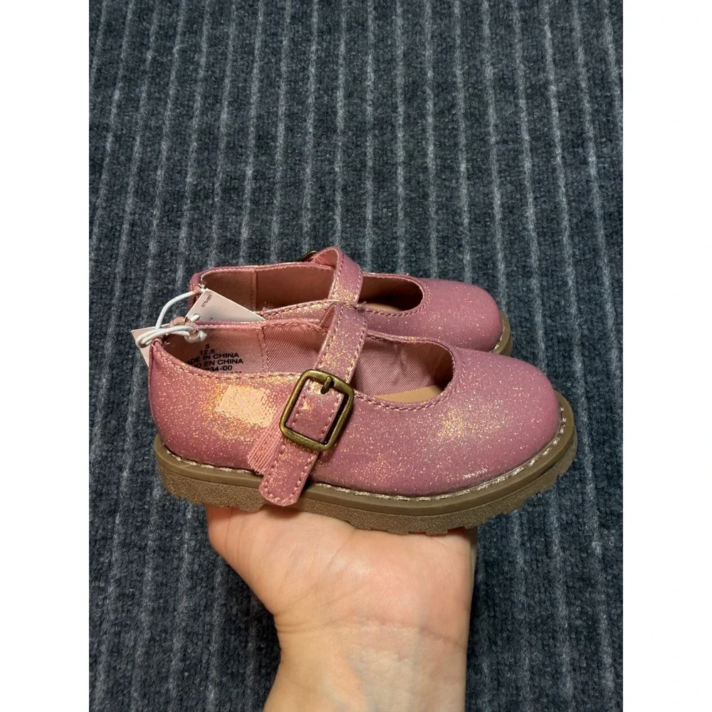 Old‎ Navy Mary Jane Shoes Kids Size 5 Pink Glitter Chunky Buckle Strap